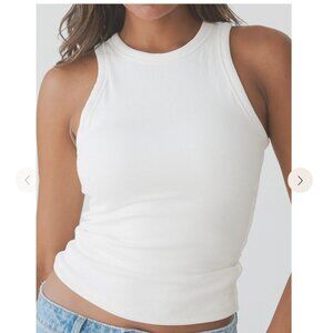 Chunky Binding Ribbed High Neck Brami (Full Length) in White